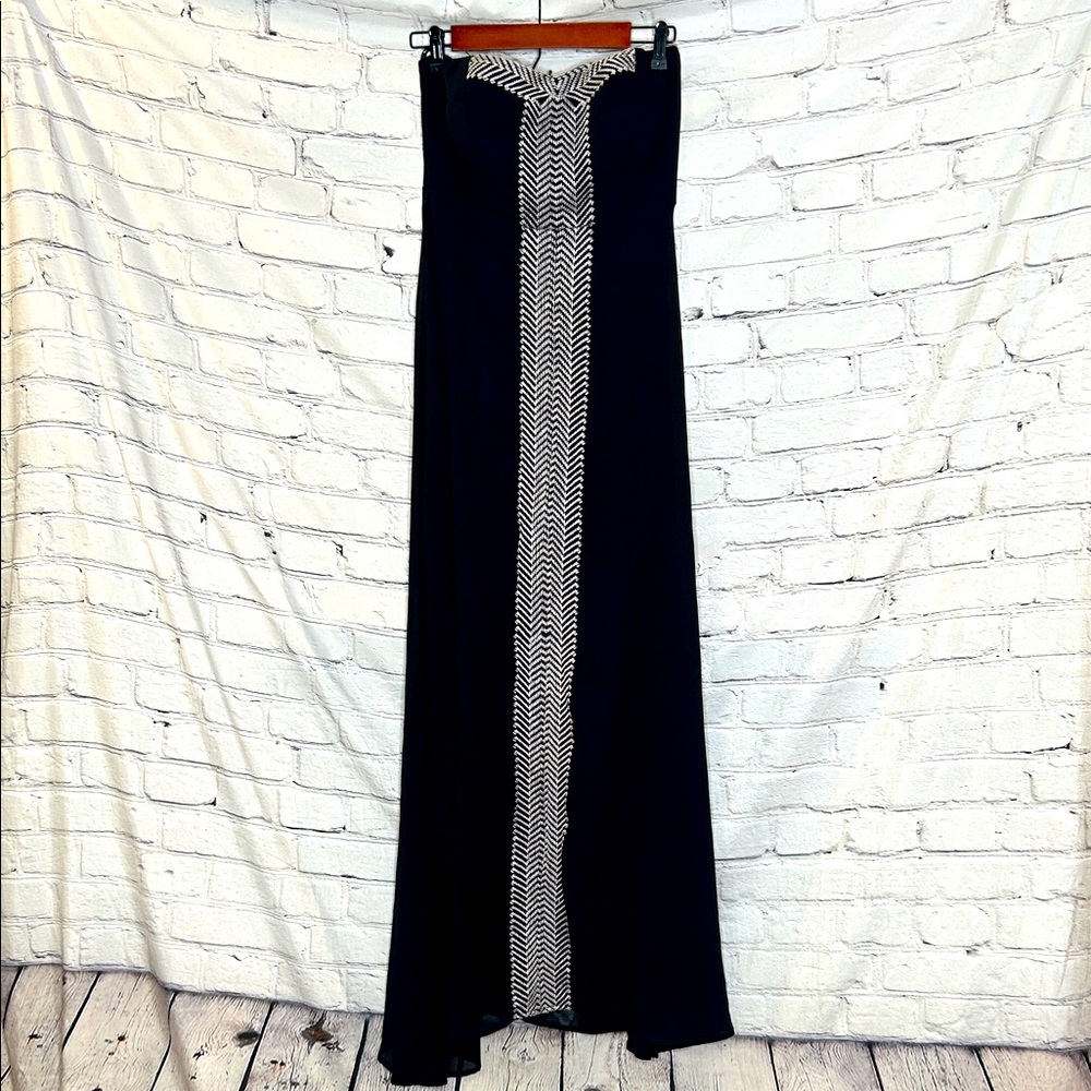 YA Black & Tan Embroidered Strapless Maxi Dress Size Medium Brand New W/Tags